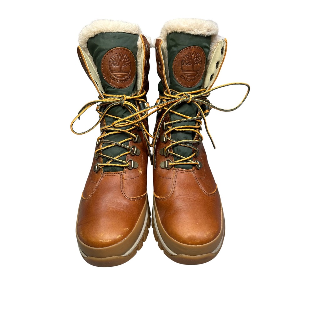 Timberland Courmayeur Valley Waterproof Winter Boots Brown Green Faux Fur Lining - Picture 2 of 11